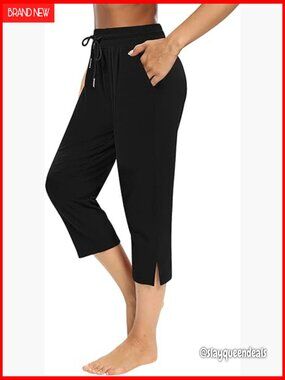Loose Capri Yoga Pants with Pockets Drawstring Joggers for Women